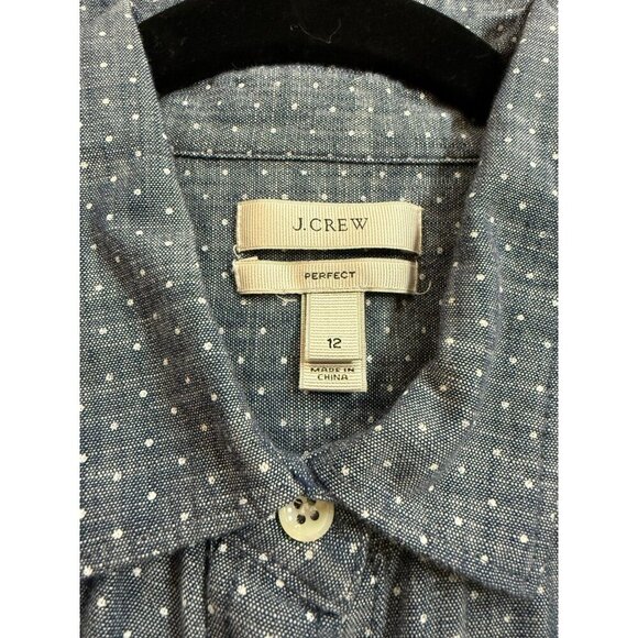 J. Crew Perfect Shirt Womens 12 Gray Polka Dot 100% Cotton Long Sleeve Button-Up - Picture 4 of 6